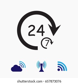 character 24 7 sign icon, best flat icon EPS