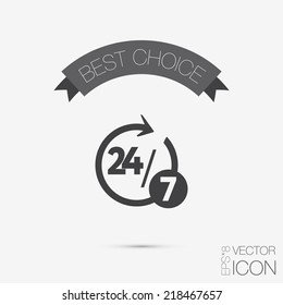 character 24 7 sign. symbol icon clock service 24/7
