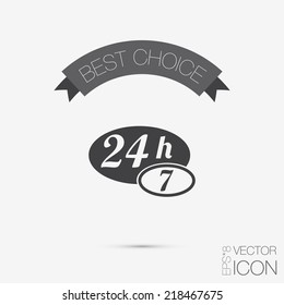 character 24 7 sign. symbol icon clock service