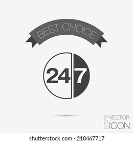 character 24 7 sign. symbol icon clock service 24/7