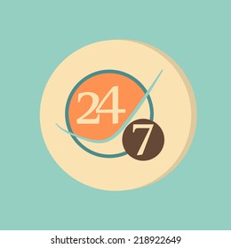 character 24 7 sign. symbol icon clock service