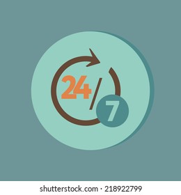 character 24 7 sign. symbol icon clock service