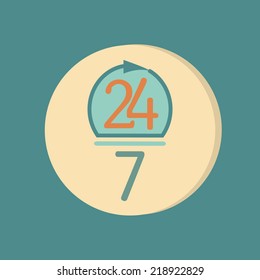 character 24 7 sign. symbol icon clock service 24/7