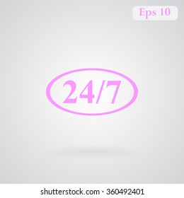 Character 24 7 sign. Vector icon