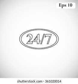 Character 24 7 sign. Vector icon