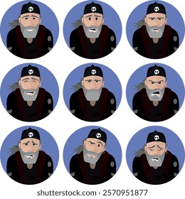 character in 9 different facial expressions - Senior biker