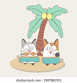 Character activity cartoon cat vector set pastel color.