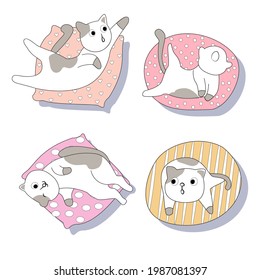 Character activity cartoon cat vector set pastel color.
