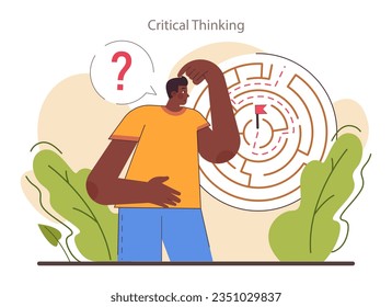 Character adaptability and flexibility. Soft skill development. Employee with with critical thinking skill. Strategic decision-making, brainstorming and solution research. Flat vector illustration