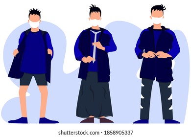 The character of adult wears Trousers, Shorts, and traditional short Indonesia