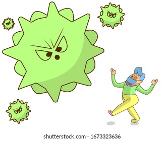 The character is afraid of the virus that is being attacked