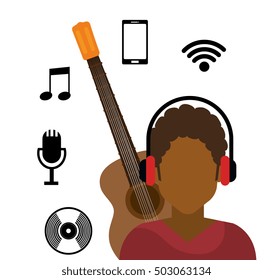 character afro boy headphone wifi music cd