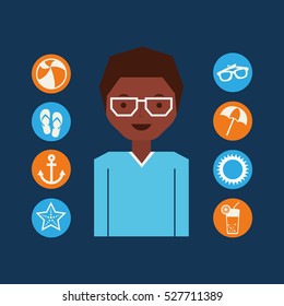 character afro man summer vacation collection icons vector illustration eps 10