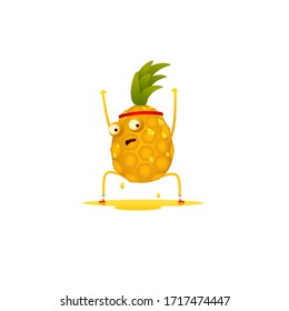 The character ananas in the gym squeezes out all the juices