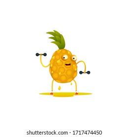 The character ananas in the gym squeezes out all the juices