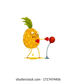 The character ananas in the gym squeezes out all the juices