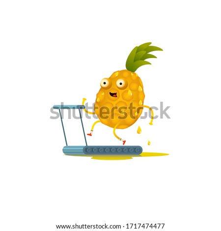 The character ananas in the gym squeezes out all the juices