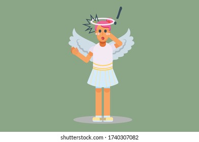 Carácter de un ángel con expresión de shock. Tema de Halloween. Simple ilustración vectorial de caracteres, esta ilustración también puede utilizarse como pegatina.