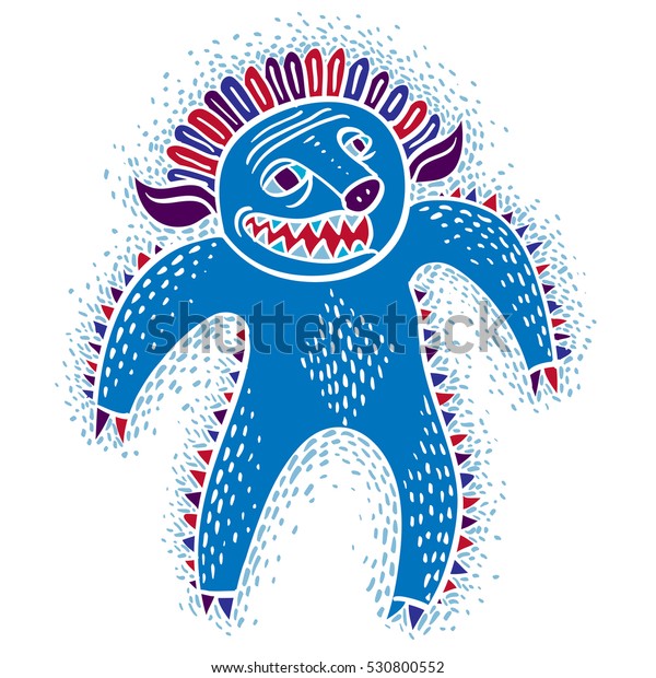 キャラクター怒りのモンスターベクター画像フラットイラスト かわいい青の変異体 変な獣の絵感情表現 のベクター画像素材 ロイヤリティフリー
