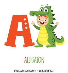 Character In Animal Costume Showing Alphabet Letter