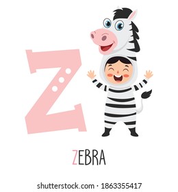 Character In Animal Costume Showing Alphabet Letter