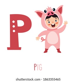 Character In Animal Costume Showing Alphabet Letter