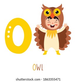 Character In Animal Costume Showing Alphabet Letter