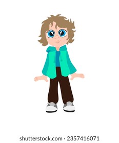 character for animation boy student sport competition sports uniform trousers t-shirt jacket sneakers kindergarten cute little maternity haircut men's blond long hair blue-eyed blond