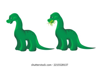 character for animation dinosaur moving walking chewing eating nodding head cute herbivore big friend green BC diplodocus therizinosaurus