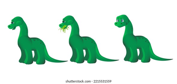 character for animation dinosaur moving walking chewing eating nodding head cute herbivore big friend green BC diplodocus therizinosaurus