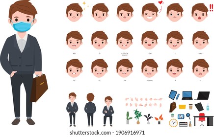 Character for animation mouth and face cute businessman.