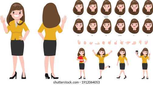 Character for animation mouth and face cute businesswoman.