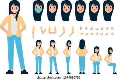 Character for animation mouth and face cute young businesswoman.