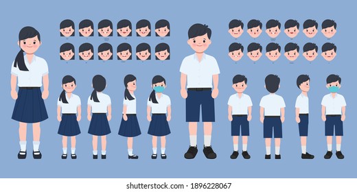 Character For Animation Mouth And Face Student In Bangkok Thailand Uniform.