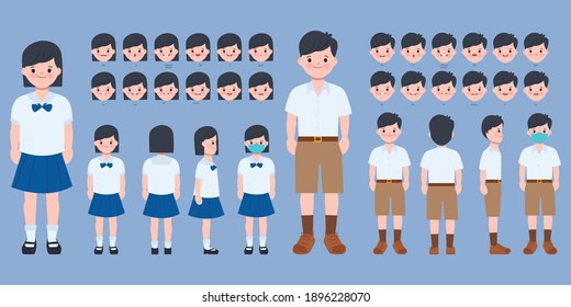 Character for animation mouth and face student in Bangkok Thailand uniform.