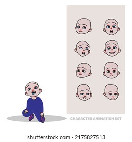 Character animation set, little boy, child, full length, people creation with emotions, facial animation, head, doodle style cartoon avatar