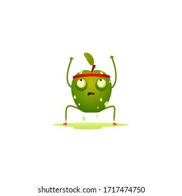 Character apple in the gym squeezes out all the juices