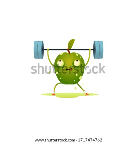 Character apple in the gym squeezes out all the juices
