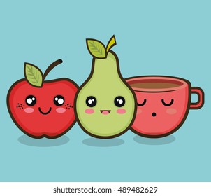 character apple pear and cup graphic