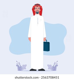 character of Arab Gulf businessman Saudi or Kuwaiti wearing traditional Arabic attire and a shemagh