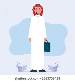 character of Arab Gulf businessman Saudi or Kuwaiti wearing traditional Arabic attire and a shemagh