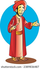 The character is an Arab man wearing an old costume from ancient times