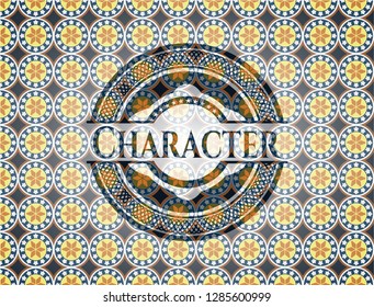 Character arabic badge background. Arabesque decoration.