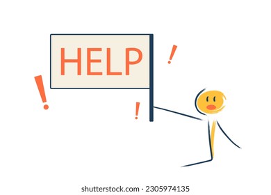 the character asks for help. a poster with an appeal and a request for help