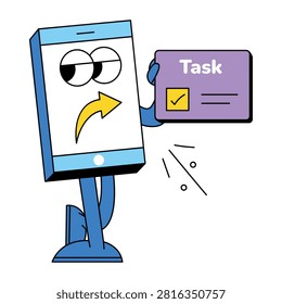Character assigning a task card with a check mark.