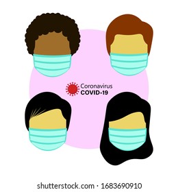 Character or Avatar profile, Everyone wears a mask preventing the transmission of the corona virus, Vector illustrator flat design