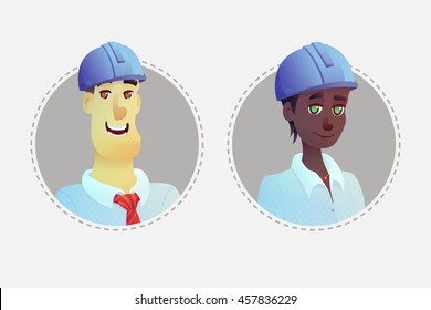 Character avatars construction engineer. Cartoon illustration style.