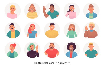 Character avatars set. Business men and women are smiling. Multicultural persons for profile design. Vector illustration in flat style