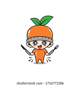 Character baby with orange fruit costume fork and knife
