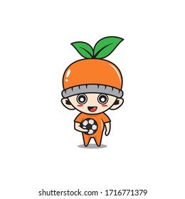 Character baby with orange fruit costume soccer